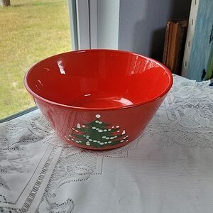 Vtg Waechtersbach Christmas Tree Lg Red Serving Salad Vegetable Bowl 9" W German